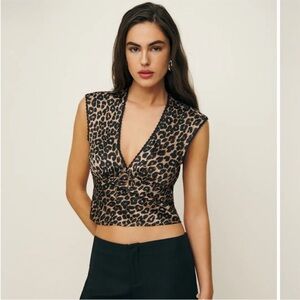 Reformation Cherry Silk Leopard Print Blouse - Size 6